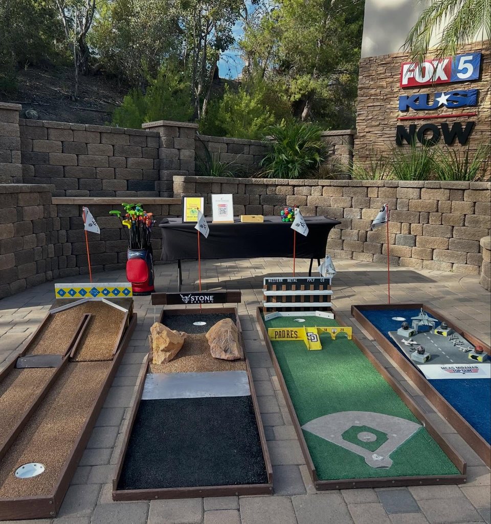 The SD Pop Up Mini Golf course set up at a corporate event
